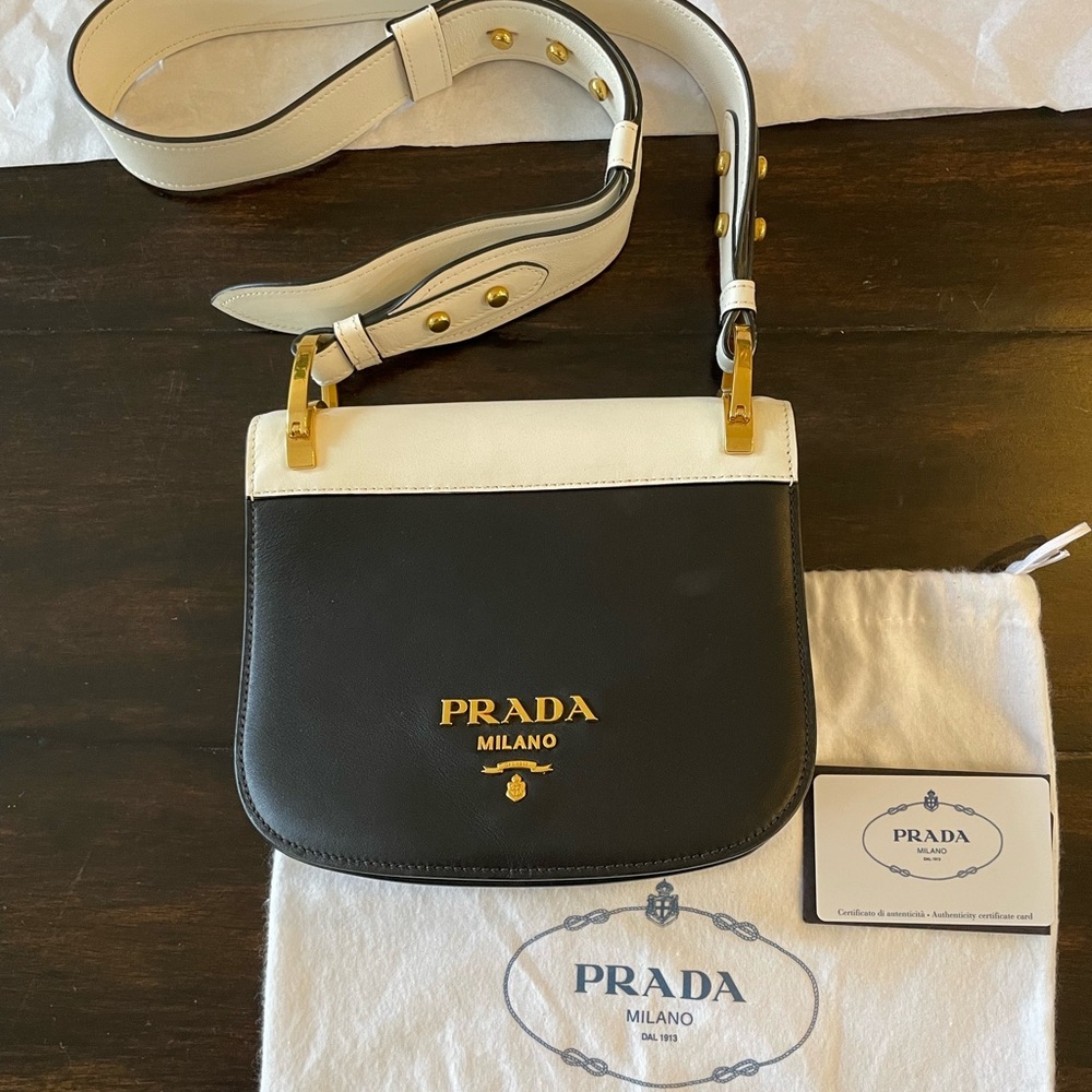 Prada City Calf Saddle Style Shoulder Bag